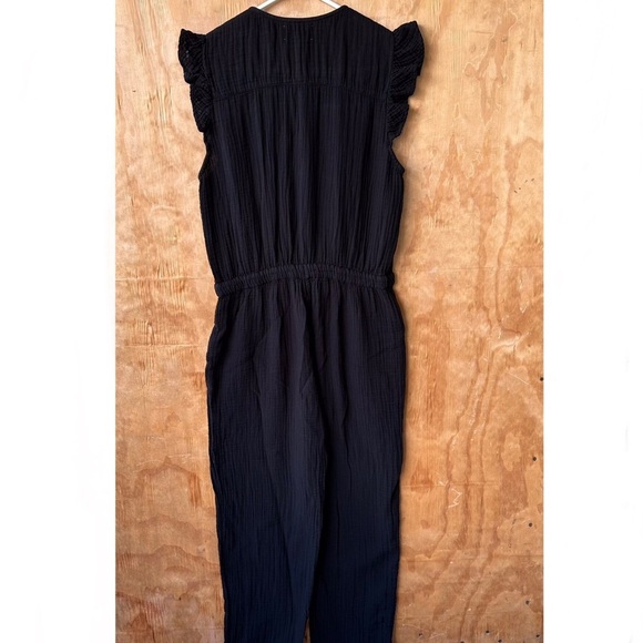 Xirena Loghan Black Cap Sleeve Gauze Straight Leg Tie Waist Jumpsuit - Picture 5 of 16